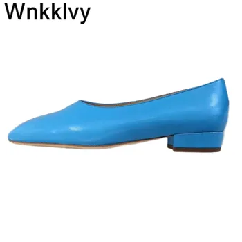 

Elegant spaure Toe Grandma shoes low Heels Woman Genuine Leather Shallow mouth lazy loafers autumn comfortable single shoes