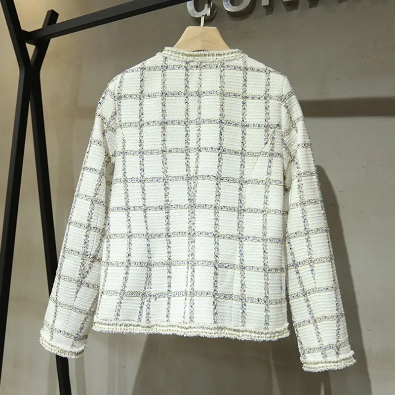 Женская твидовая куртка с бахромой осенняя брендовая Модная приталенная в