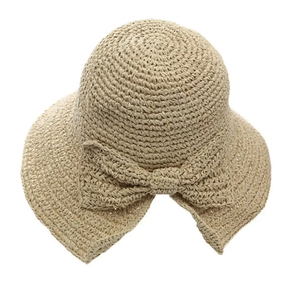 THINKTHENDO Fashion Simple Women Summer Sun Hat Handmade Straw Beach Seaside Hats - Цвет: Бежевый