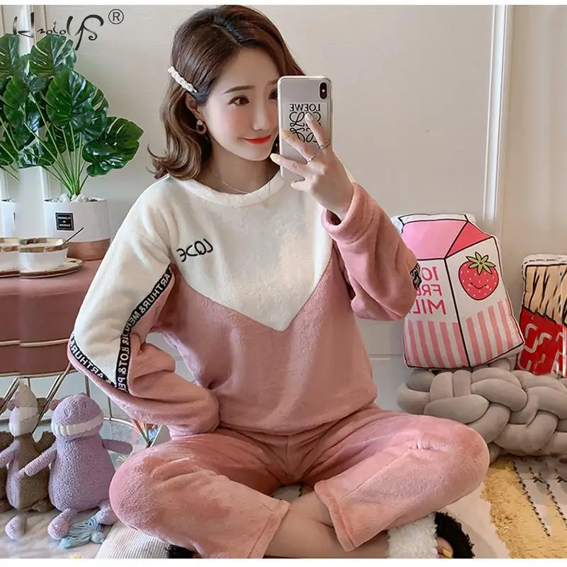 

New arrival Flannel Pajamas Set Women Pyjamas Thick Cute Sheep Female Warm Winter Pajama Set Long Sleeve Two Piece Homewear