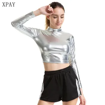 

2020 New Summer Japanese Style Women T Shirt Female PU Leather Turtleneck Long Sleeve Simple Harajuku T Shirt Slim Sexy T-Shirt