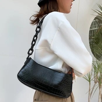 

2020 New Designer Crocodile Pattern Women's Shoulder Bag Female Retro Split PU Leather Bag Ladies Small Handbag Female Gift