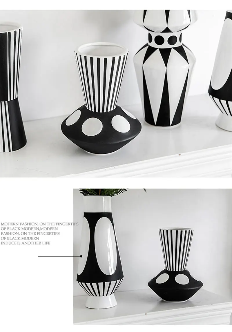 Nordic design creative black and white ceramic vase abstract flower arrangement flower retro desktop home craft decoration