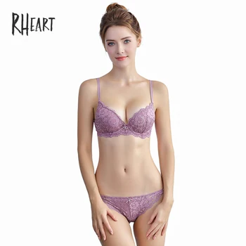 

Roseheart New Women Fashion Sexy Lingerie Sets Purple Green Bow Underwire Cotton Panties Underwear Push Up Bra Sets Cup C