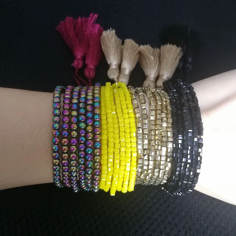 

SHINUS BOHO Multi Layer Square Beaded Jewelry Friendship Bracelets Men Strand pulseras mujer Tassel Bracelets for Women Charm