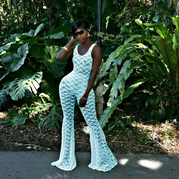 

Women Romper 2019 Summer Sexy Lace See-through Sleeveless O-Neck Skinny Jumpsuit Ladies Bodycon Playsuit