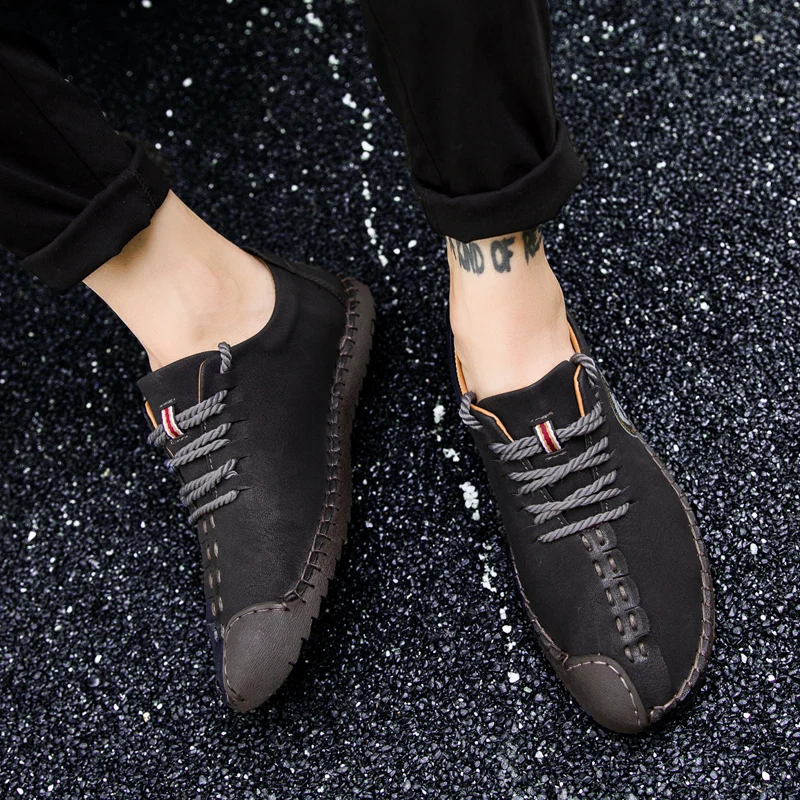 UEXIA/Новинка; спортивная обувь ручной работы на плоской подошве; большие размеры 38-46; повседневные лоферы; кроссовки; мужские качественные мокасины из спилка