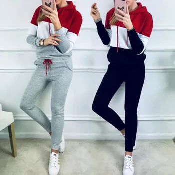 

2019 Autumn and Winter Leisure Suit Ladies Hooded Sweater Sports Suit Women's Fashion Large Size Two-piece
