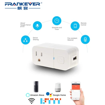

FRANKEVER Smart Plug WiFi Outlet with 1 USB Port Charger Mini Smart Socket WORK With Alexa Google Home IFTTT Voice Control