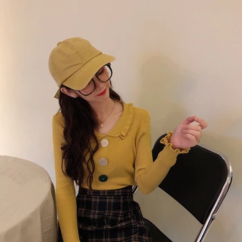 

2020 New Spring Summer Women Tops Sweater V-Neck Long Sleeve Slim Fit Kawaii Sweet Harajuku Tassel Knitted Loose Outwear Female