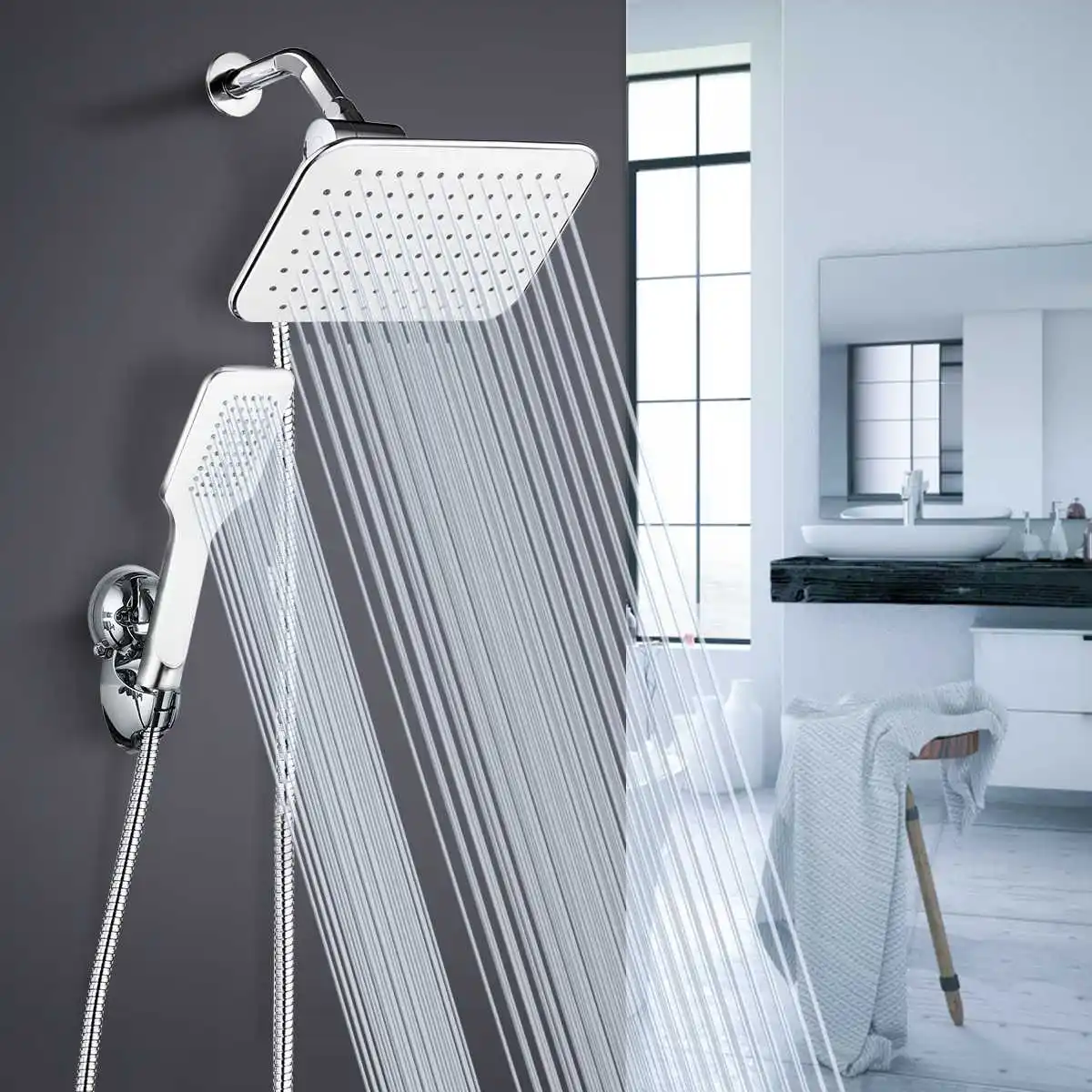 Shower Head Combo, Adjustable Rainfall Showerhead & Handheld Shower Head Combo With Strong