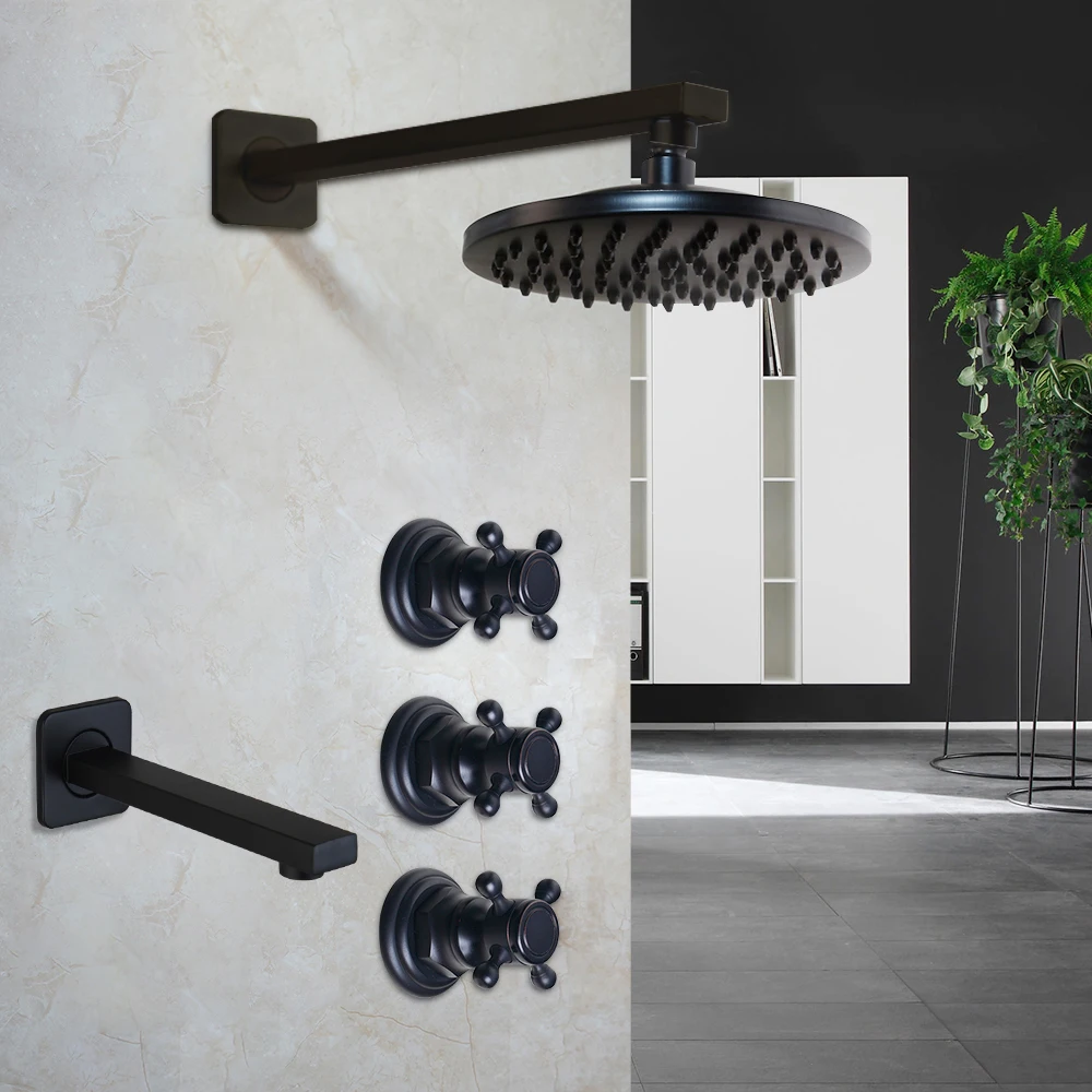 Description Picture 2 of itemKEMAIDI Chrome Shower Faucets Set Rain Waterfall 3 Handle Shower System Wall Mount Bathtub Shower Mixer Combo Set