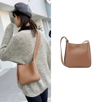 

Leather Women's Bag 2019 Autumn and Winter New Broadband Simple Fashion Leisure Bucket Bag Shoulder Messenger Bag