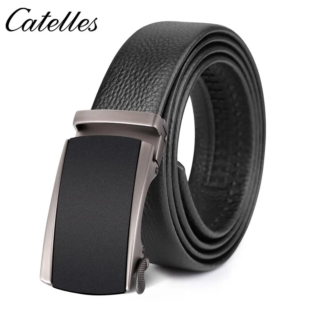 Mens Leather Ratchet Automatic Buckle Leather Belt Adjustable Genuine Leather Belt For MenMen's
