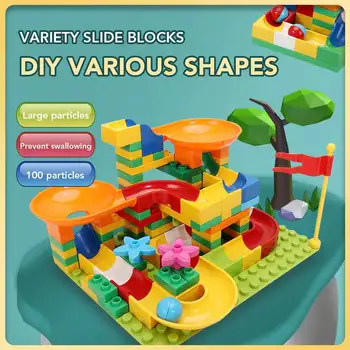 

Pickwoo 40 to 100 pcs Animal Marble Race Run DIY Maze Ball Building Blocks Duploed Funnel Slide Big Size Bricks Educational Toys