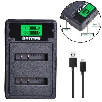 

Batmax Li-50B Li50B LCD Dual Charger with Type C with USB Cable for Olympus u6010 u6020 for Pentax XZ-1 SP-800UZ D-Li92 DLi92