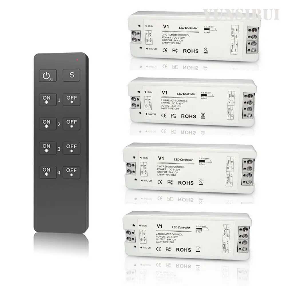 Led Dimmer 12v/24v V1 8a Output Receiver Controller Ru4 4 Zones