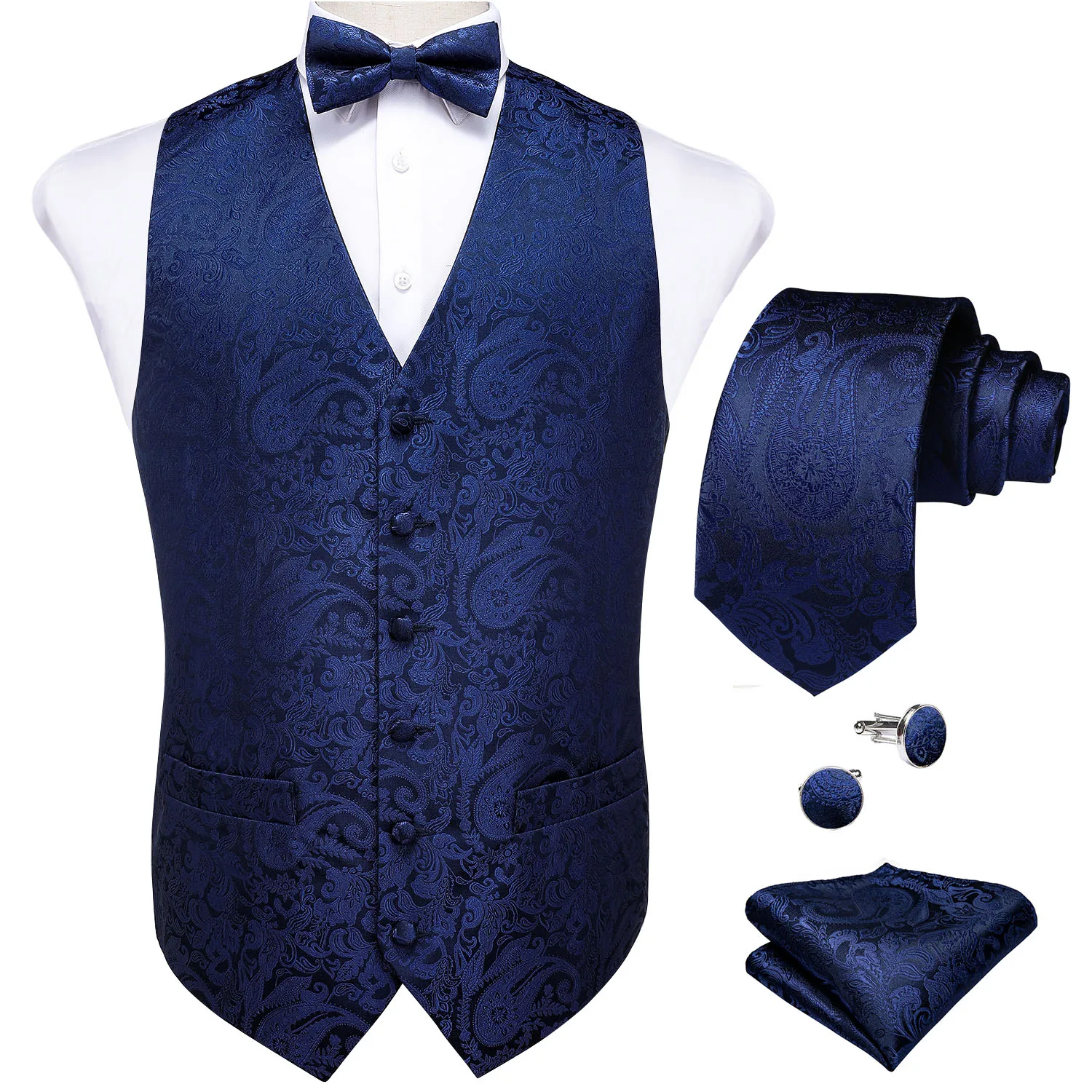 Chaleco de traje de los hombres Paisley vestido Formal chaleco corbata pajarita Set de bolsillo a cuadros boda Chaleco de chaqueta sin mangas DiBanGu
