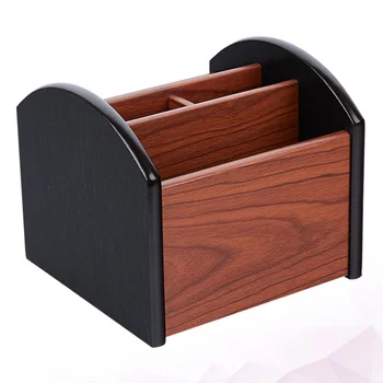 

Wooden Desktop Remote Control Storage Box Multifunction Pen Container Desk Sundries Organizer for Office