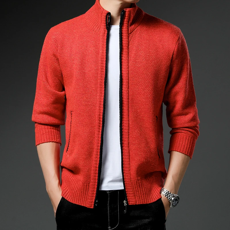Men's Fleece Jacket Slim Fit Sweater Coat Y2K Knitwear Stand Collar Trend Casual Loose Wool Windbreaker Clothes Zipper Cardigan
