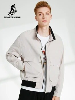 

Pioneer Camp 2020 Male Pilot Jacket Oversize Zipper Stand Collar Letter Graphic Print Autumn Casual Black Coat Man AJK908155T