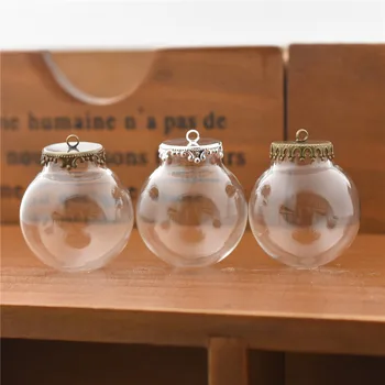 

20sets 30x15mm glass globe with crown base no filler glass globe set glass vial pendant glass cover Jewelry Accessory