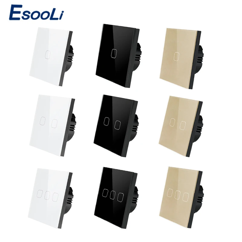 

Esooli EU/UK standard Touch Switch White Crystal Glass Panel Touch Switch 1 Gang 1 Way Light Wall Only Touch Function Switch