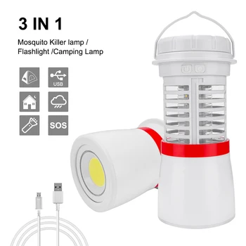 

3 in 1 USB Rechargeable Mosquito Killer Lamp Retractable Electric UV Insect Bug Zapper LED Camping Flashlight Torch Lantern