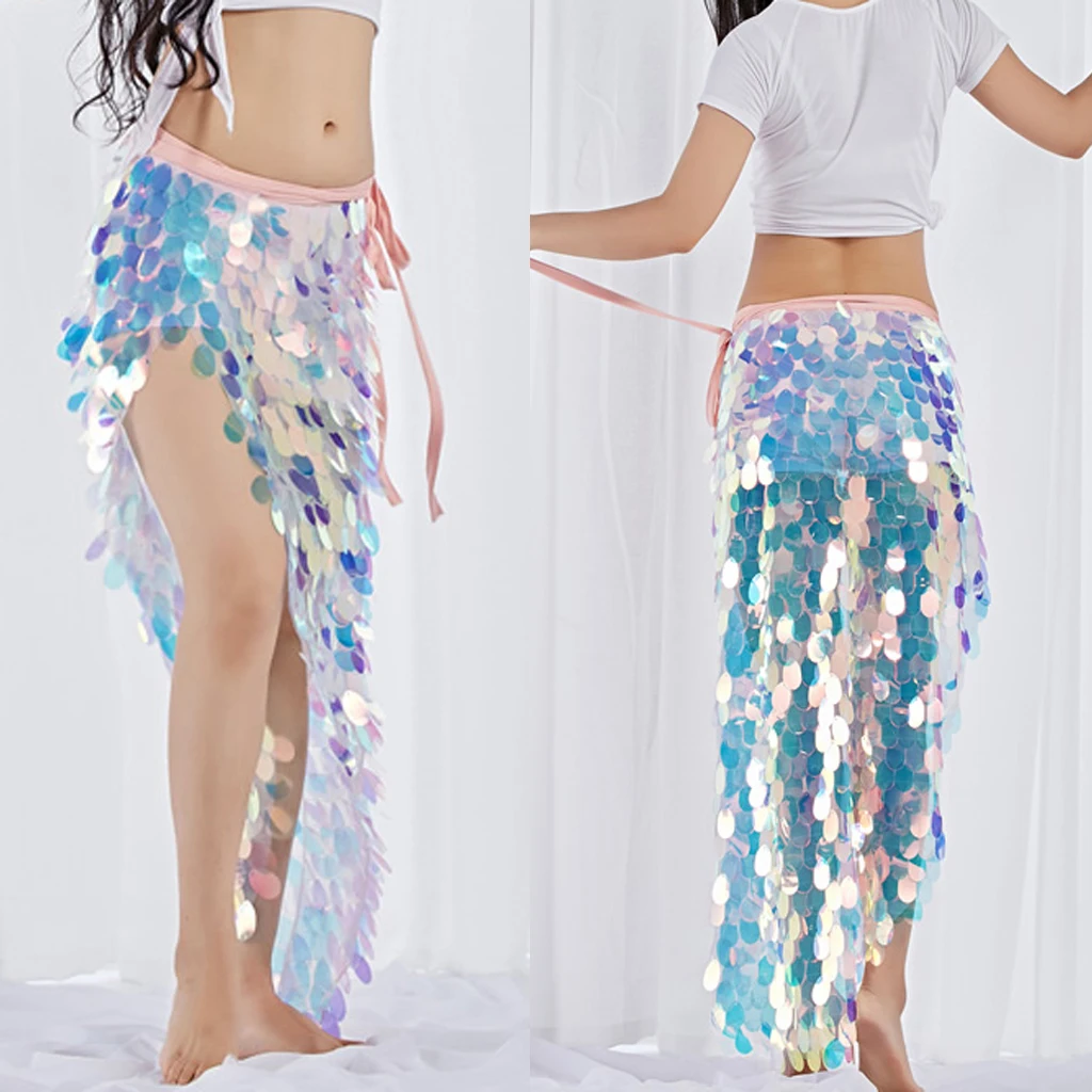 Belly Dance Hip Scarf Shining Sequins Triangle Scarves with Tassel Dance Hip Wraps Accessories