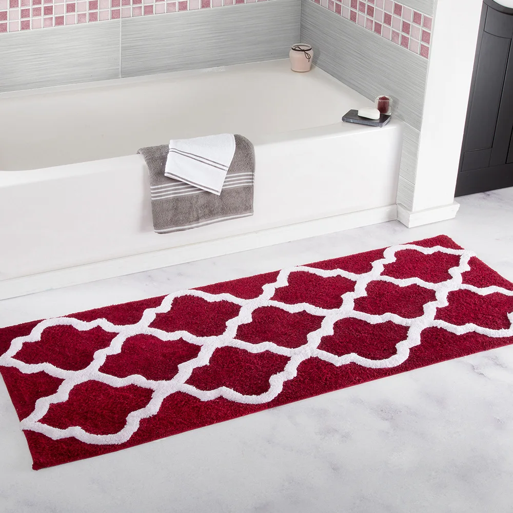 Shopify коврик для ванной комнаты Нескользящий Впитывающий Коврик для гостиной серый синий марокканский узор прямоугольная микрофибра 45*120 см