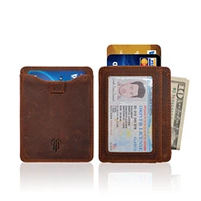 

Slim Men's Wallet RFID ID Credit Card Holders Genuine Leather Pull Card Wallet Mini Purse Portable Cash Card Holder