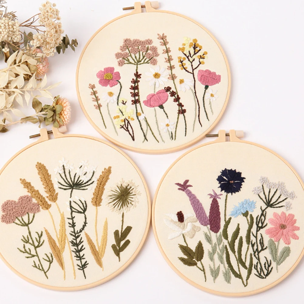 Brvsk Kit De Bordado Floral Para Adultos Y Principiantes: Campanillas De 16 X 16 Pulgadas Con Diseño Impreso Claro Y Preciso En Lienzo De Algodón; Incluye 2 Agujas, Hilo Y Tabla