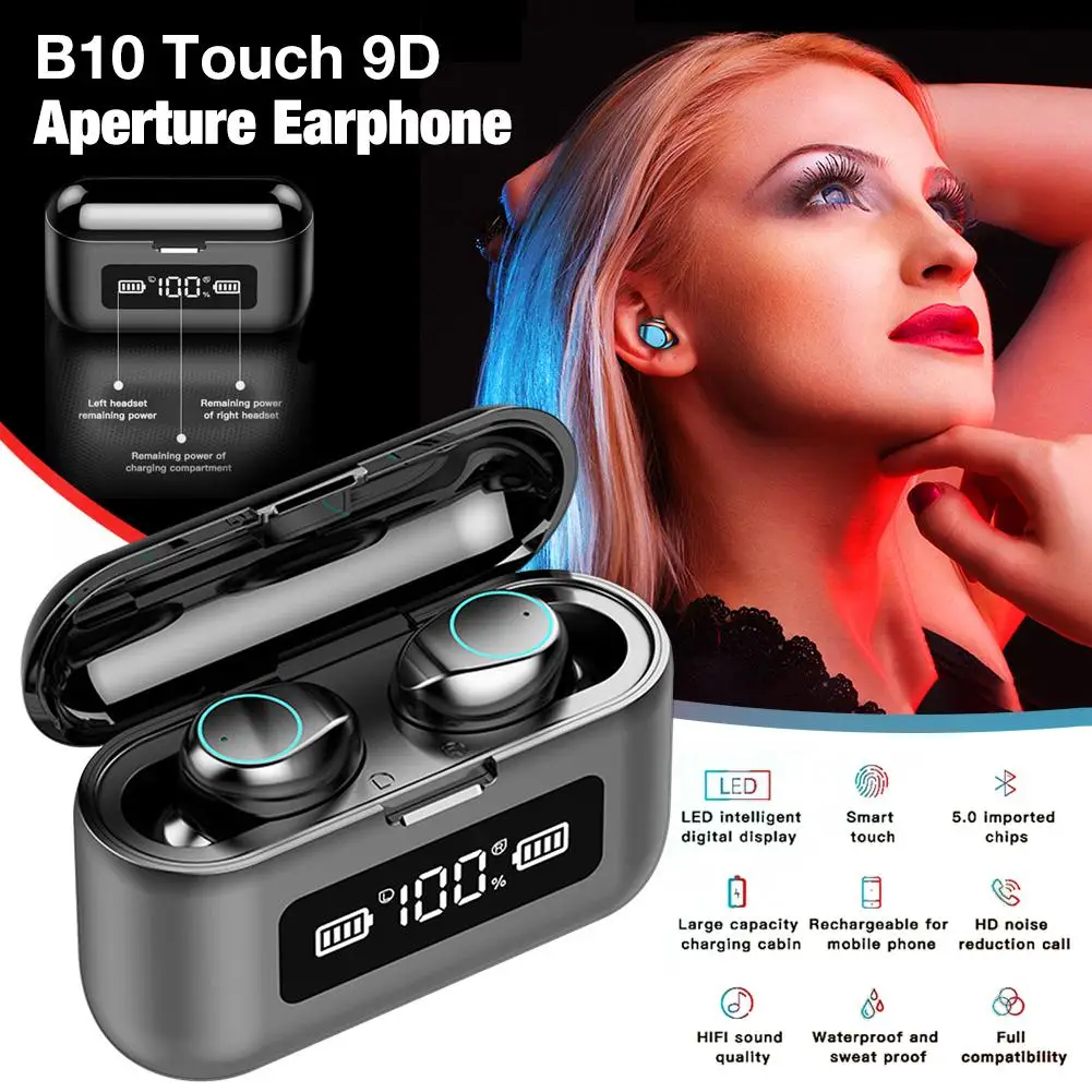 B10 WirelesTWS 5 0 Bluetooth наушники с шумоподавлением двойной микрофон спортивные 9D 1200 мАч
