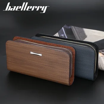 

Baellerry Mens Wallets PU Leather Wallet Male Double Zipper Purse Luxury Business Clutch Bag Long Purse Card Holder Phone Wallet