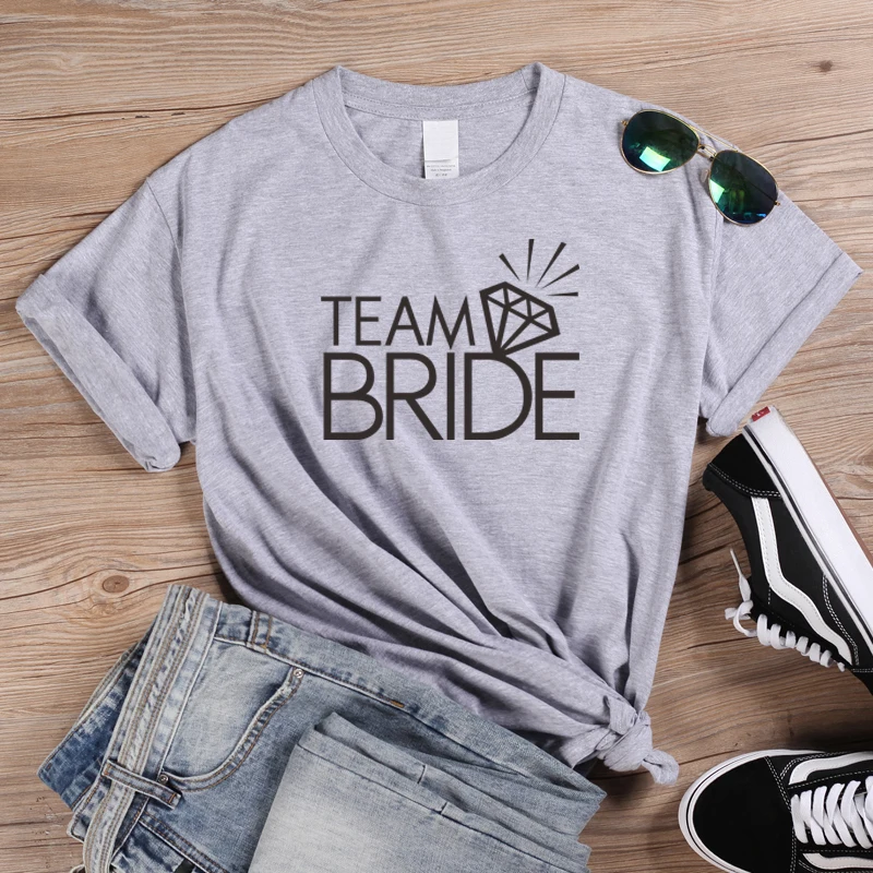 Female Hipster Streetwear T Shirts Team Bride Diamond Printed T Shirt Women's Harajuku Tops Summer Cotton Tshirt Tees