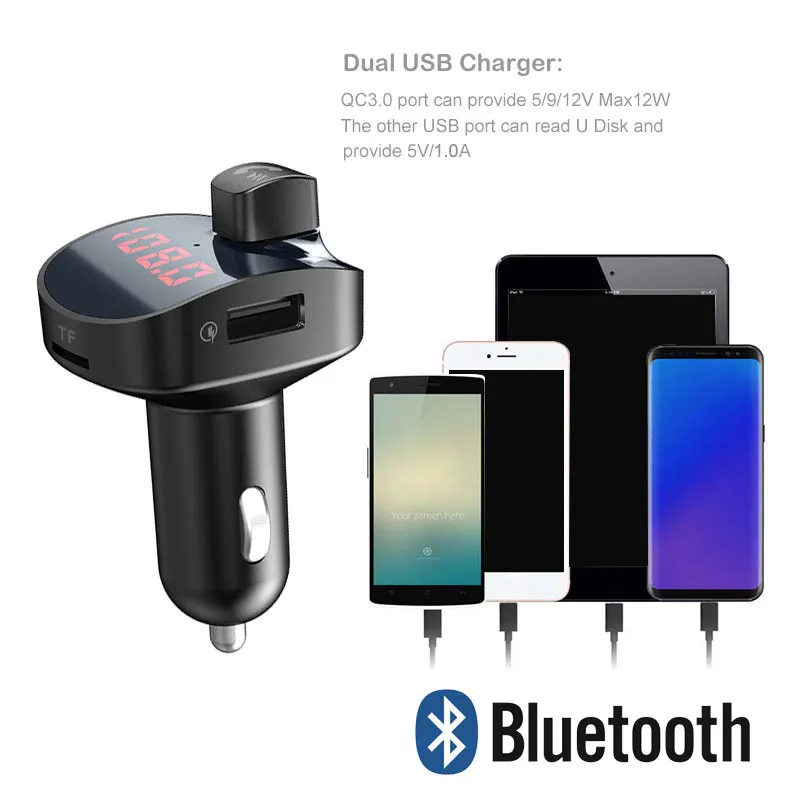 QC3.0 автомобильный fm-передатчик автомобильный Bluetooth Mp3 зарядное устройство Автомобильный fm-передатчик для авто