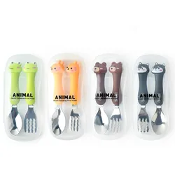 Vajilla con dibujos animados para niños, juego de cuchara y tenedor de acero inoxidable, tenedor bonito, cucharas para bebés, conjunto de cucharas de bebé