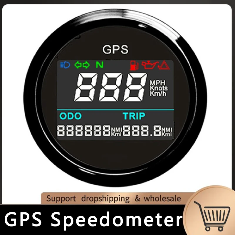 Cubierta Negra 52mm Universal GPS velocímetro 0-999 nudo de 7 Colores de luz de fondo mph kmh 