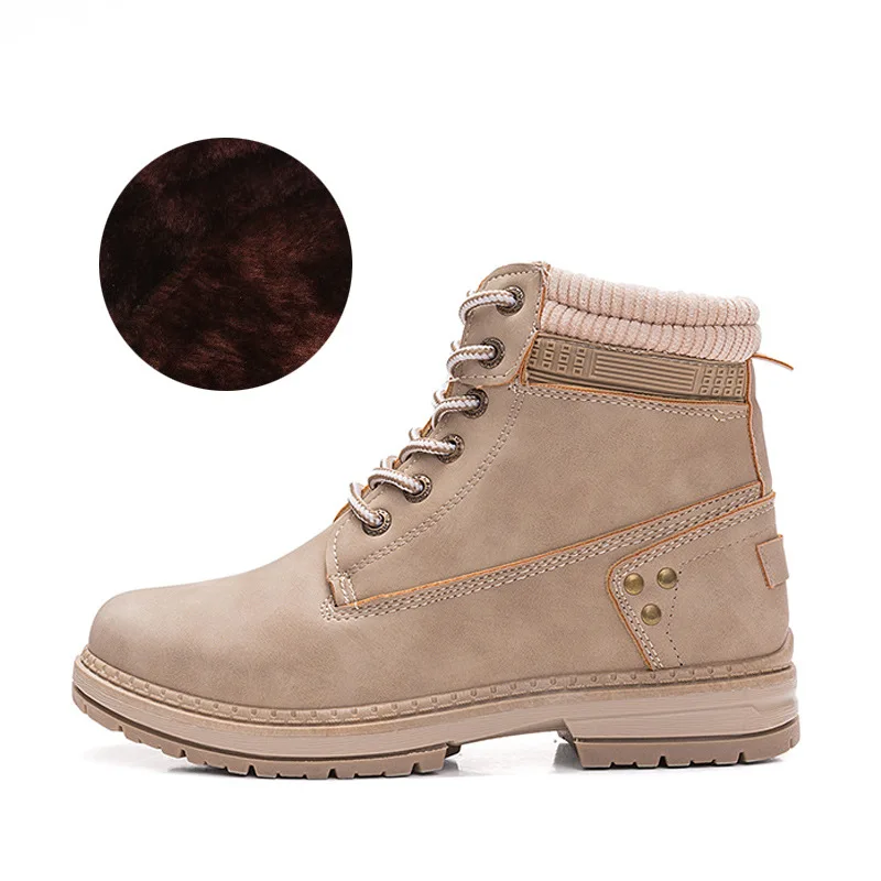 2021 New Autumn and Winter Plus Velvet Short Boots Women's High-top Retro Tooling Casual Fashion All-match  Boots 