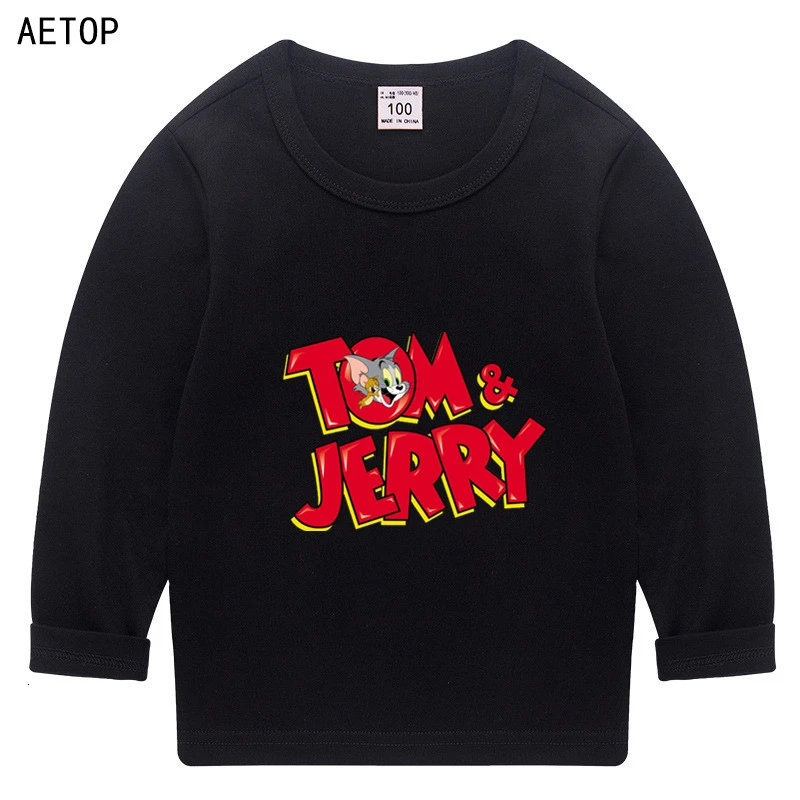 Summer Tom and jerry O-Neck t shirt Tops Boys Girls Funny Splicing color Long sleeve T-shirt Kid Children Cartoon T shirt Baby - Цвет: as picture