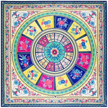 

Newest Design Bandana Printing Winter Scarf Women Shawls Circle Angel Flowers Print Luxury Brand Twill Silk Scarves Wrap
