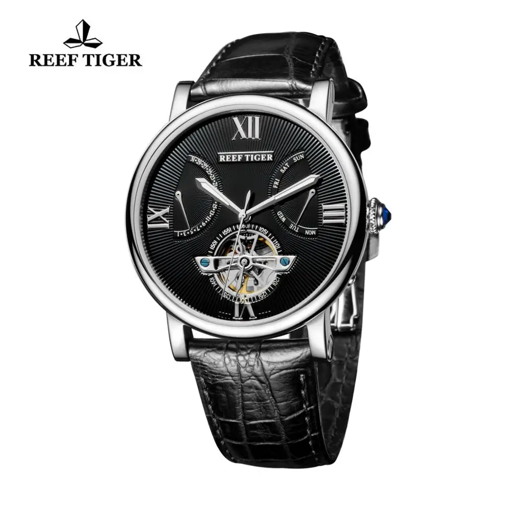 Риф Тигр/RT Tourbillon дизайнерские часы Одежда высшего качества с датой дня и телячьей
