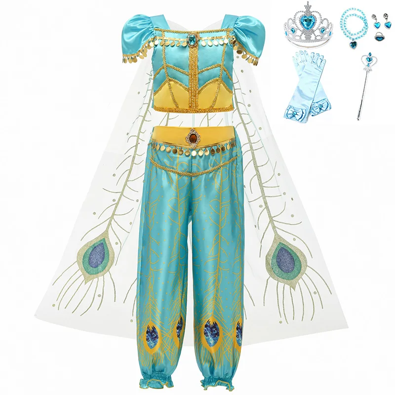 Jasmine C Set-4 Карнавальный Карнавальный костюм для маленьких девочек; детская Рождественская одежда для костюмированной вечеринки «Жасмин»; детское платье для дня рождения и аксессуары для париков - Цвет: Jasmine C Set-4