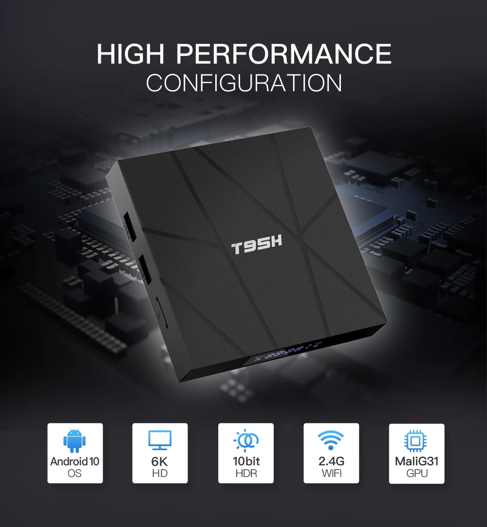 Приставка Смарт ТВ T95H Android 10 0 Allwinner H616 4 + 64 ГБ 4K 6K Wi Fi 2 ГГц|ТВ-приставки и