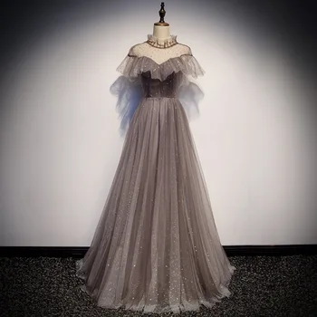 

Women Elegant Ruffles Qipao Sequins Patchwork Evening Party Gown Sexy Backless Pleated Dress Cheongsam Perspective Vestidos