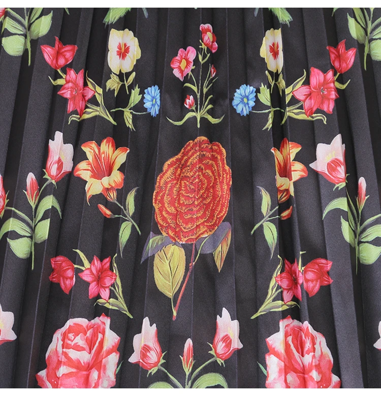 waist high Printed skirt female new slim small black skirt wild pleated skirt autumn