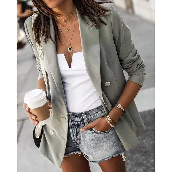 

2019 Autumn And Winter Cross Border Foreign Trade New Style AliExpress Solid Color Long Sleeve-Style Button Casual Small Suit Co