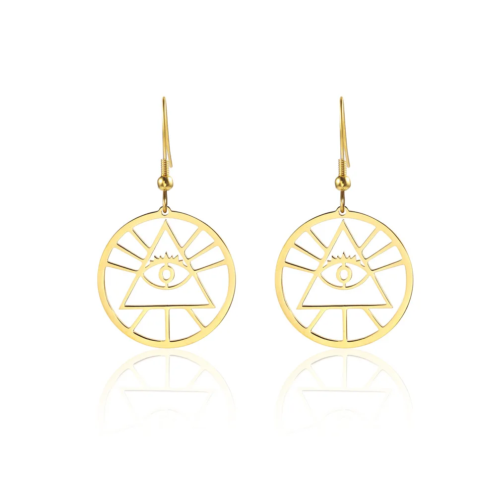 

18K Gold Eye of God Masonic Earrings Titanium Steel Cool Religious Symbol All-seeing Eye Gold Plated Women's Earrings