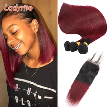 Aliexpress - Ladyrite Ombre Brazilian Straight Hair 3 Bundles With 4*4 Closure T1B/Burgundy Lace Closure With Bundles Remy Human Hair Weave