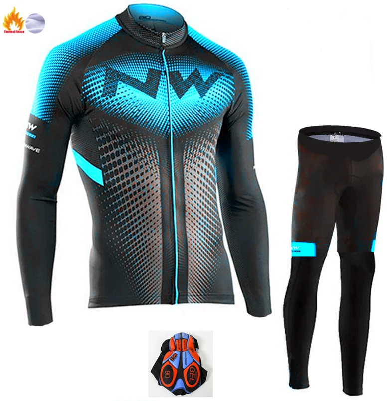 NW мужской Велоспорт Джерси с длинным рукавом костюм велосипедиста MTB Одежда Maillot Ropa Ciclismo Hombre велосипедная одежда 9D силиконовый слюнявчик брюки - Цвет: Winter Cycling Suit